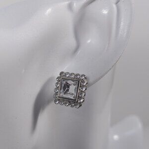 Elegant Square Crystal Cushion Cut Stud Earrings - 1/2 inch